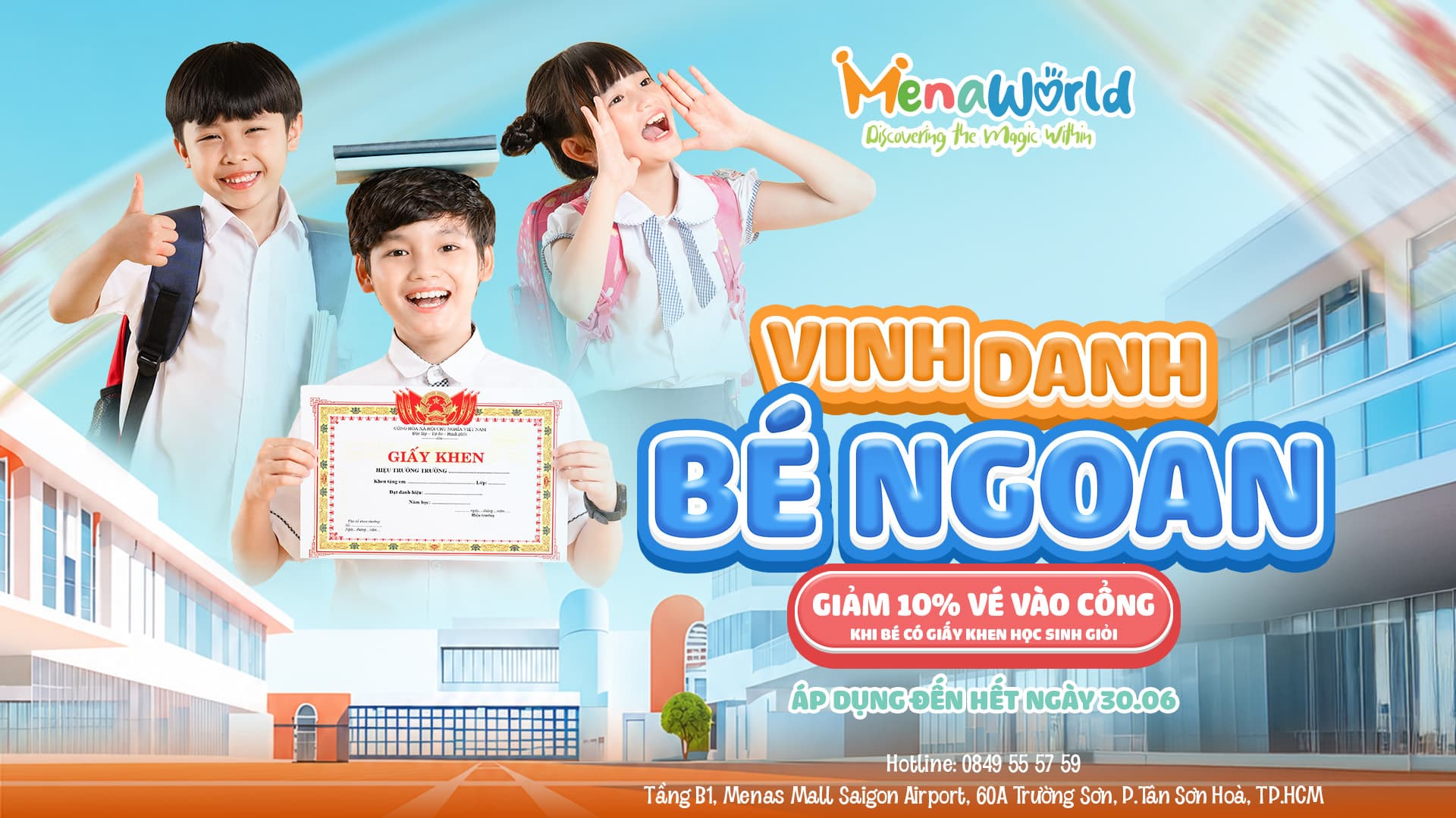 Giảm 10% Vé MenaWorld Cho Bé Có Giấy Khen Học Sinh Giỏi